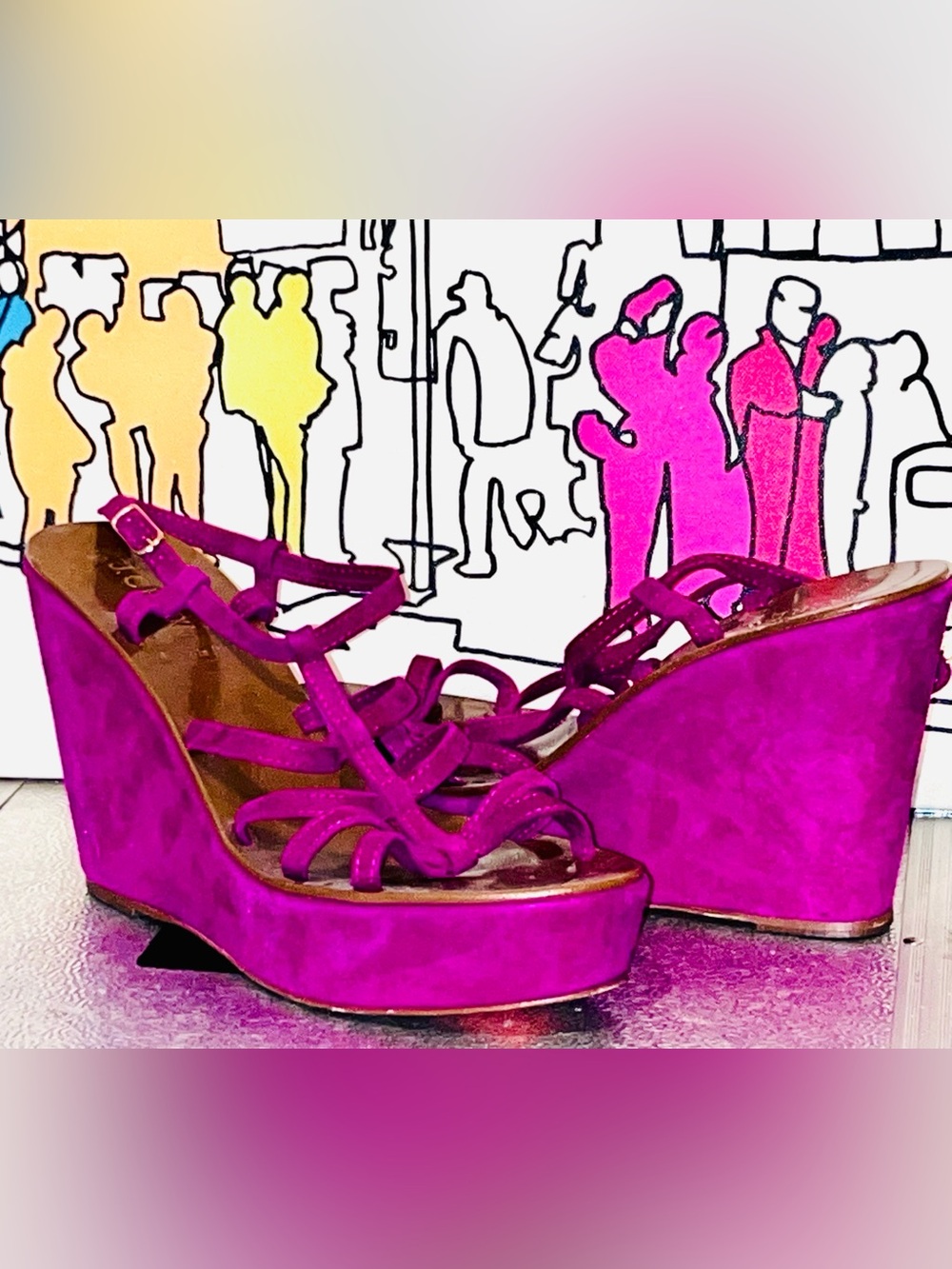 J. Crew Suede Fuchsia Wedge Sandals - Strappy Platform Heels